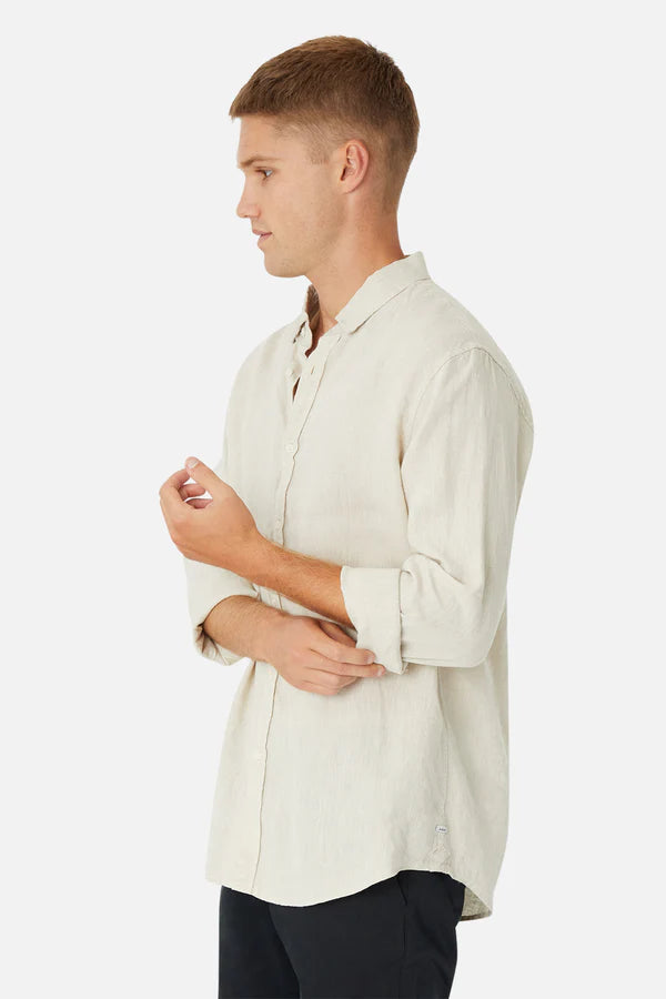 INDUSTRIE THE TENNYSON LINEN LS SHIRT OATMEAL