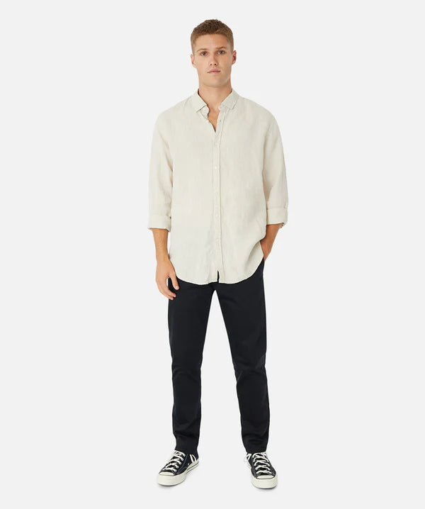 INDUSTRIE THE TENNYSON LINEN LS SHIRT OATMEAL