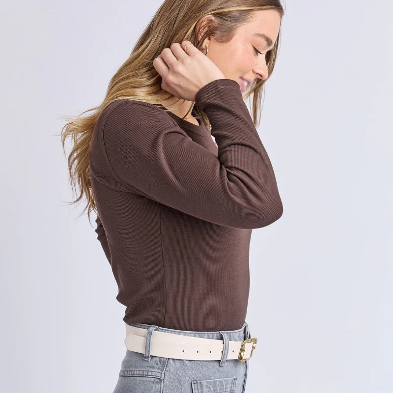 Foxwood Scoop Rib Long Sleeve | Coffee