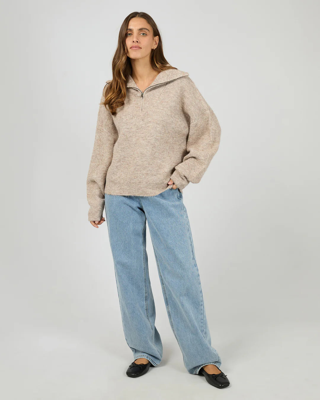 Silent Theory Bonni Knit 1/4 Zip Jumper | Brown