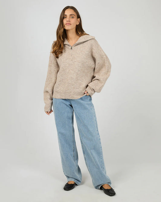Silent Theory Bonni Knit 1/4 Zip Jumper | Brown