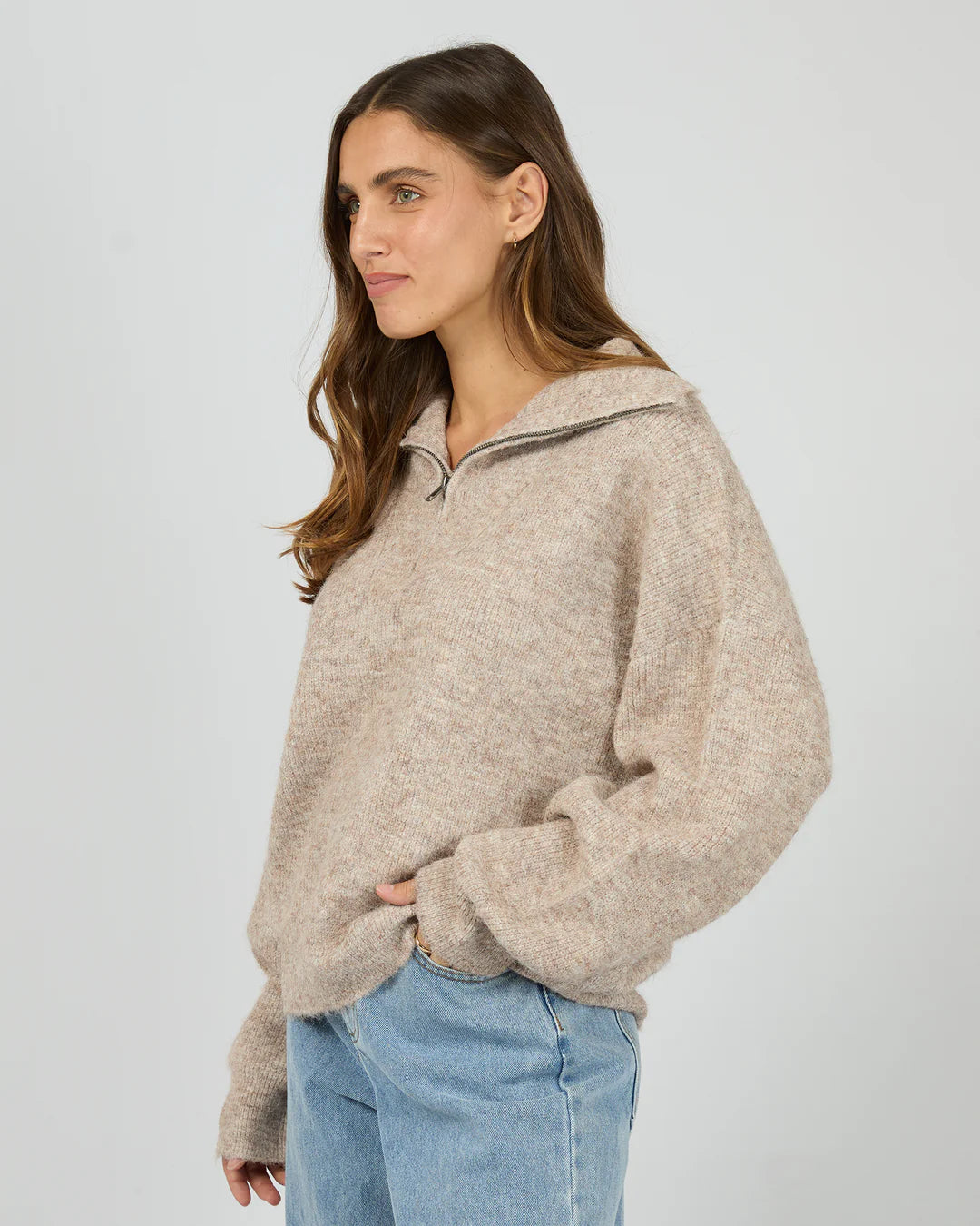 Silent Theory Bonni Knit 1/4 Zip Jumper | Brown