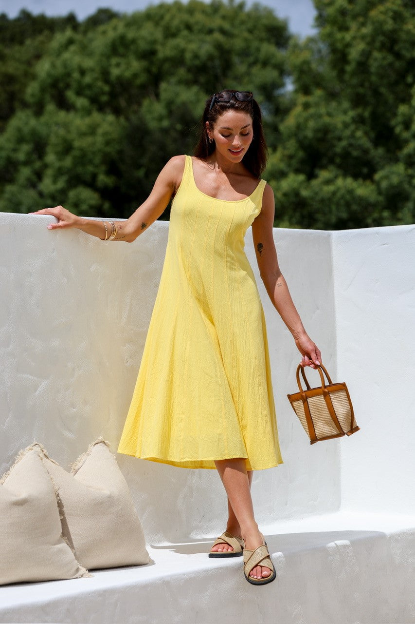 MISS MARLOW TEXTURED COTTON MAYFAIR DRESS YELLOW