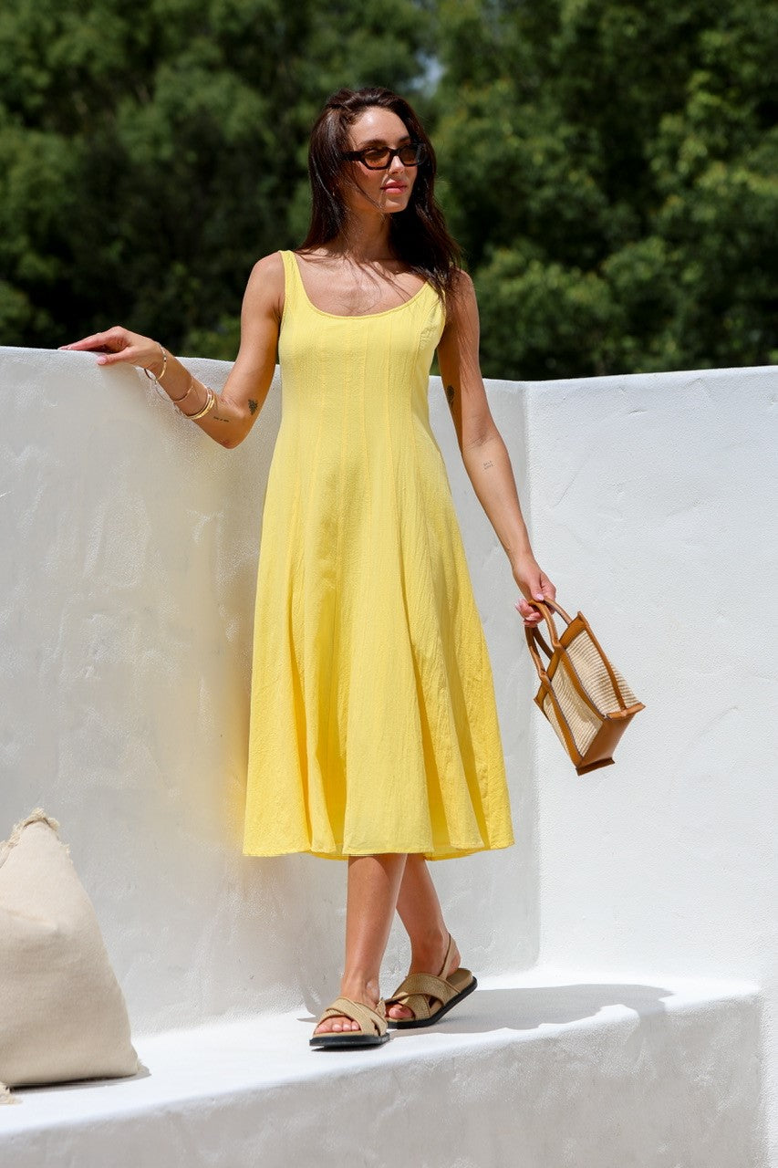 MISS MARLOW TEXTURED COTTON MAYFAIR DRESS YELLOW