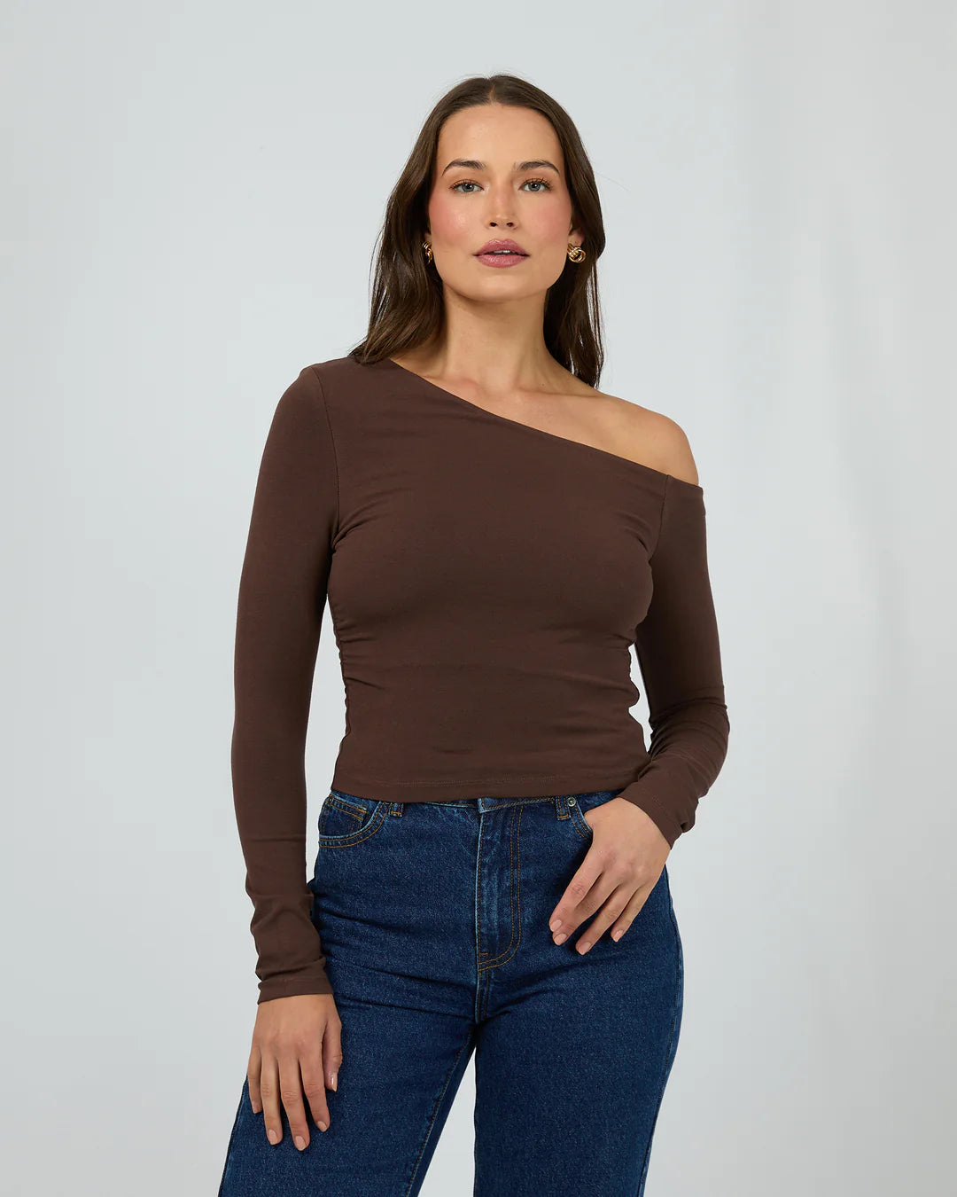 SILENT THEORY EVIE RUCHED LONG SLEEVE CHOCOLATE