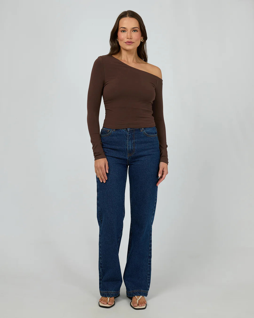 SILENT THEORY EVIE RUCHED LONG SLEEVE CHOCOLATE