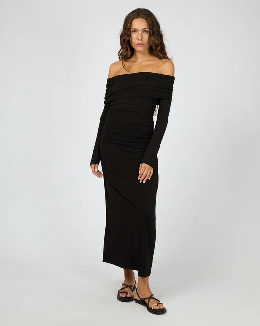 SILENT THEORY FOLD OVER MAXI DRESS BLACK