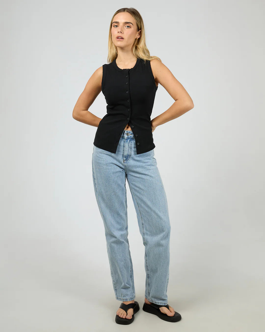 Silent Theory Button Up Tank Black