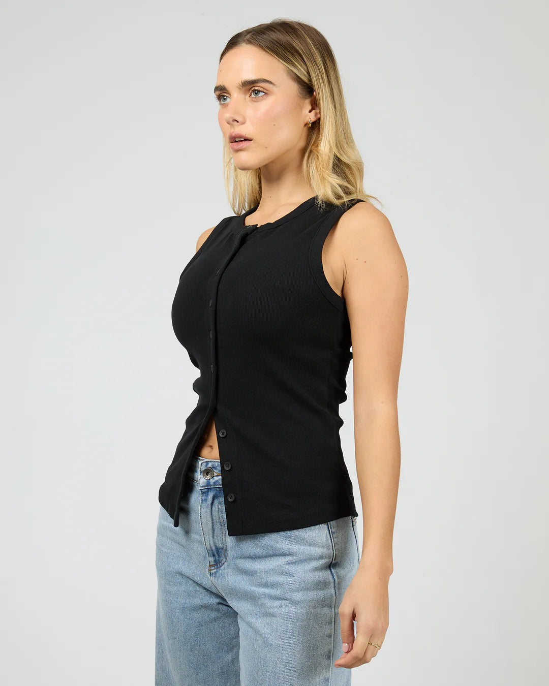 Silent Theory Button Up Tank Black