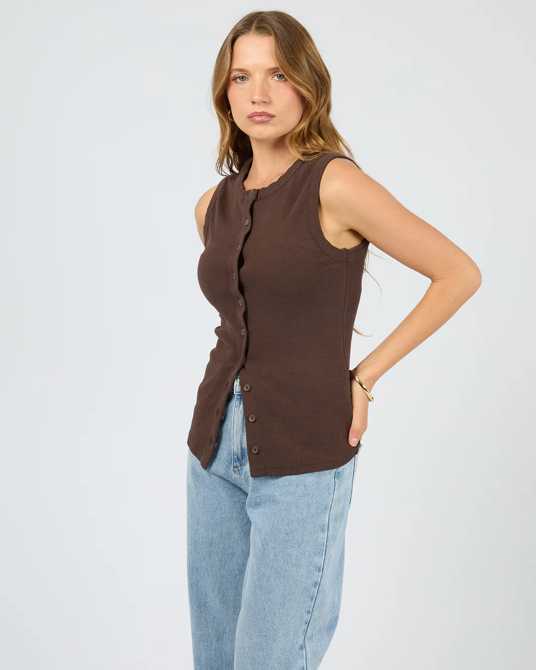 Silent Theory Button Up Tank Chocolate