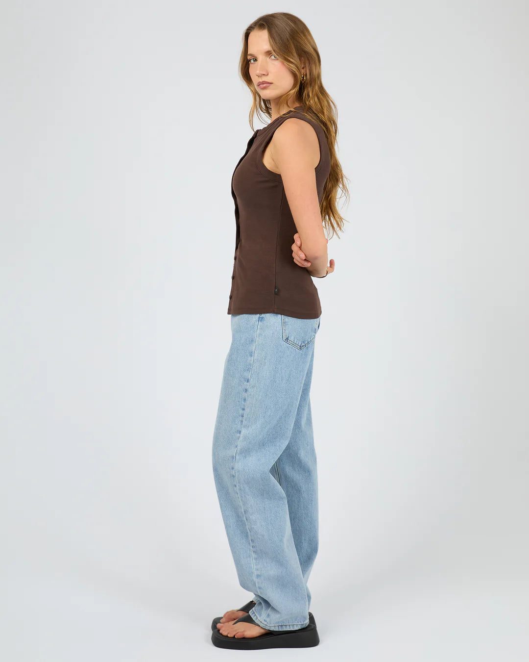 Silent Theory Button Up Tank Chocolate