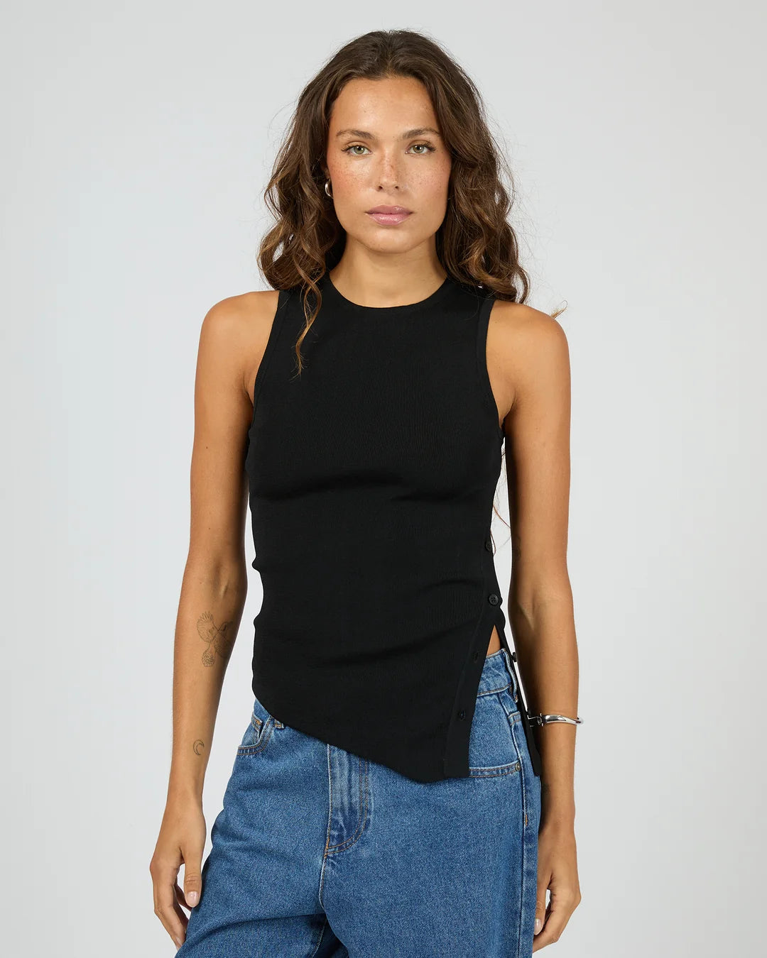 Silent Theory Ollie Button Down Knit Tank | Black