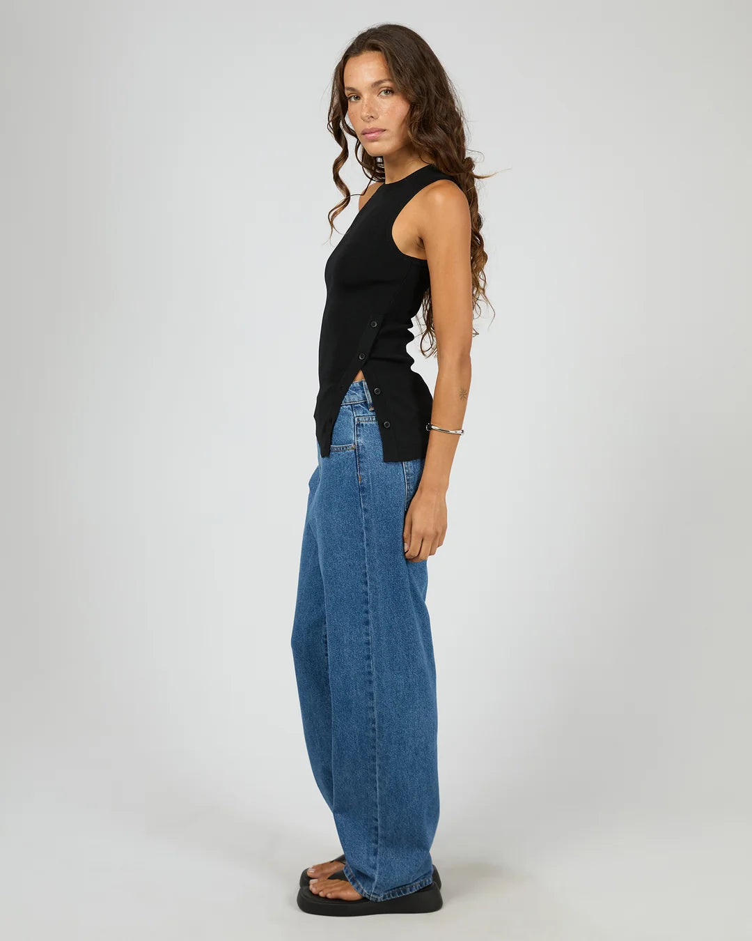 Silent Theory Ollie Button Down Knit Tank | Black