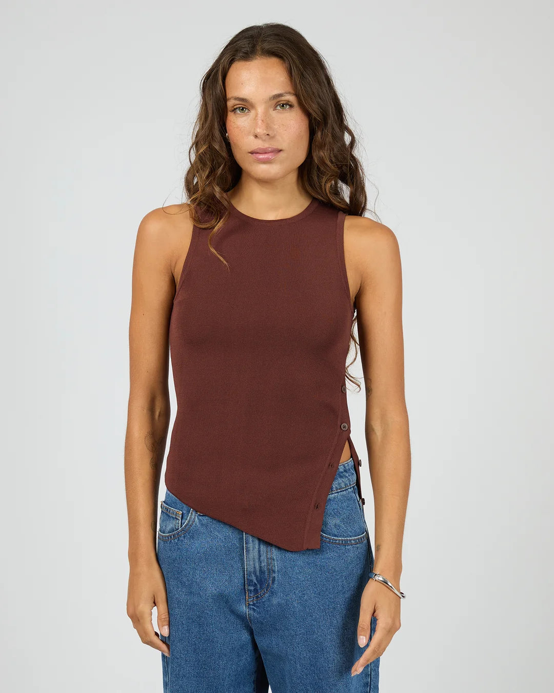 Silent Theory Ollie Button Down Knit Tank | Cherry
