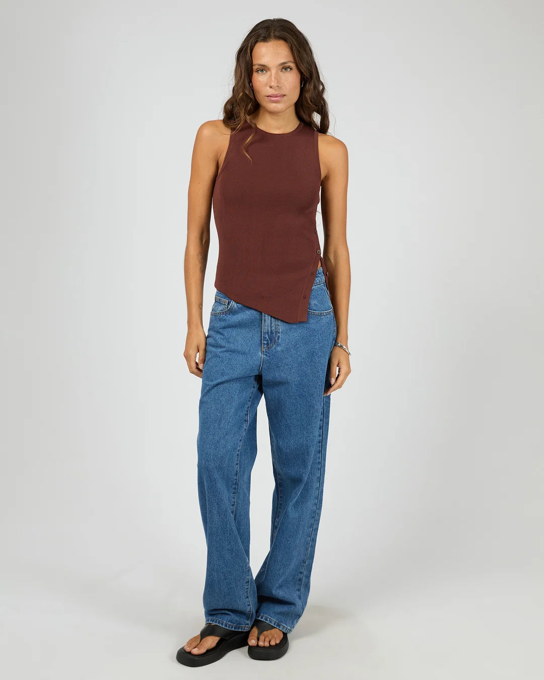 Silent Theory Ollie Button Down Knit Tank | Cherry