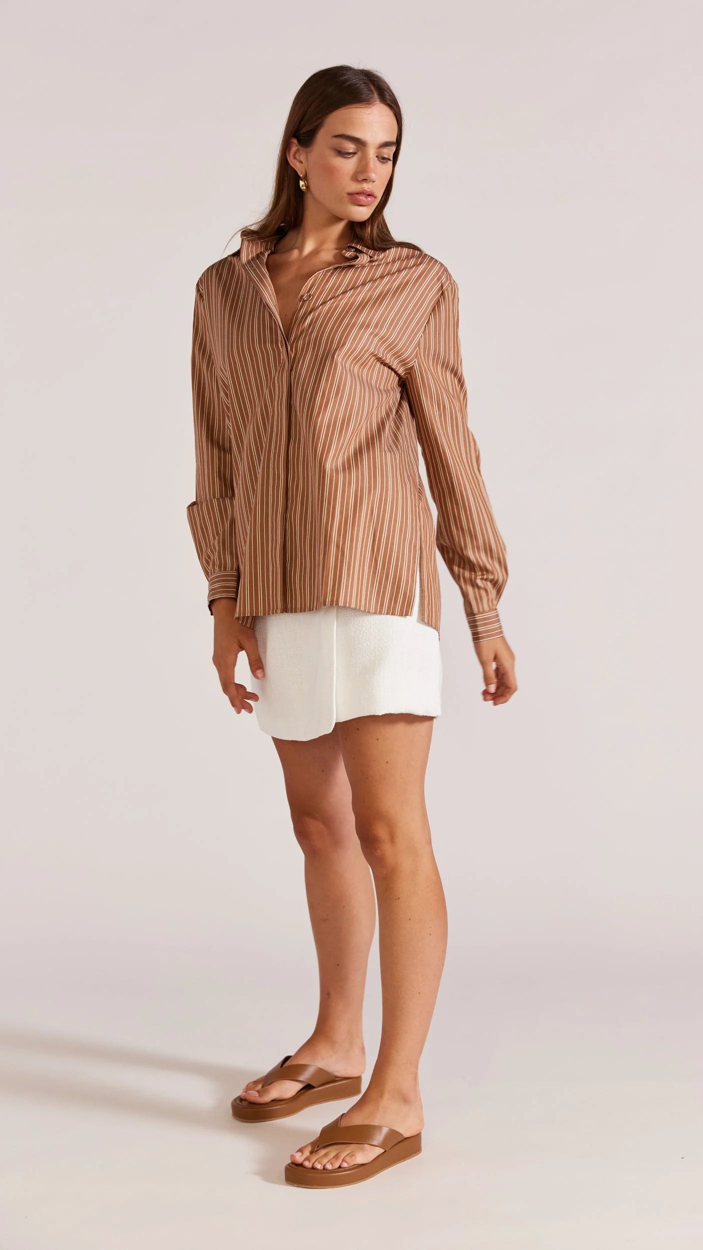 STAPLE THE LABEL HANIA SHIRT BROWN/CREAM