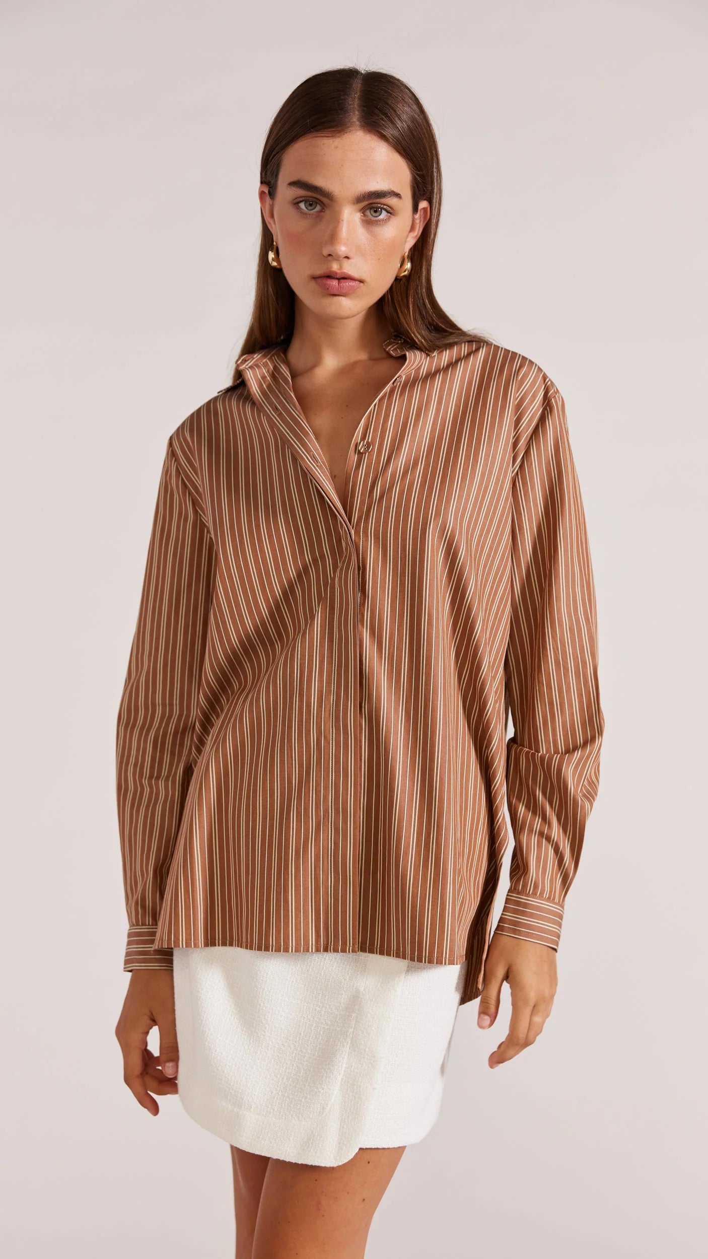 STAPLE THE LABEL HANIA SHIRT BROWN/CREAM