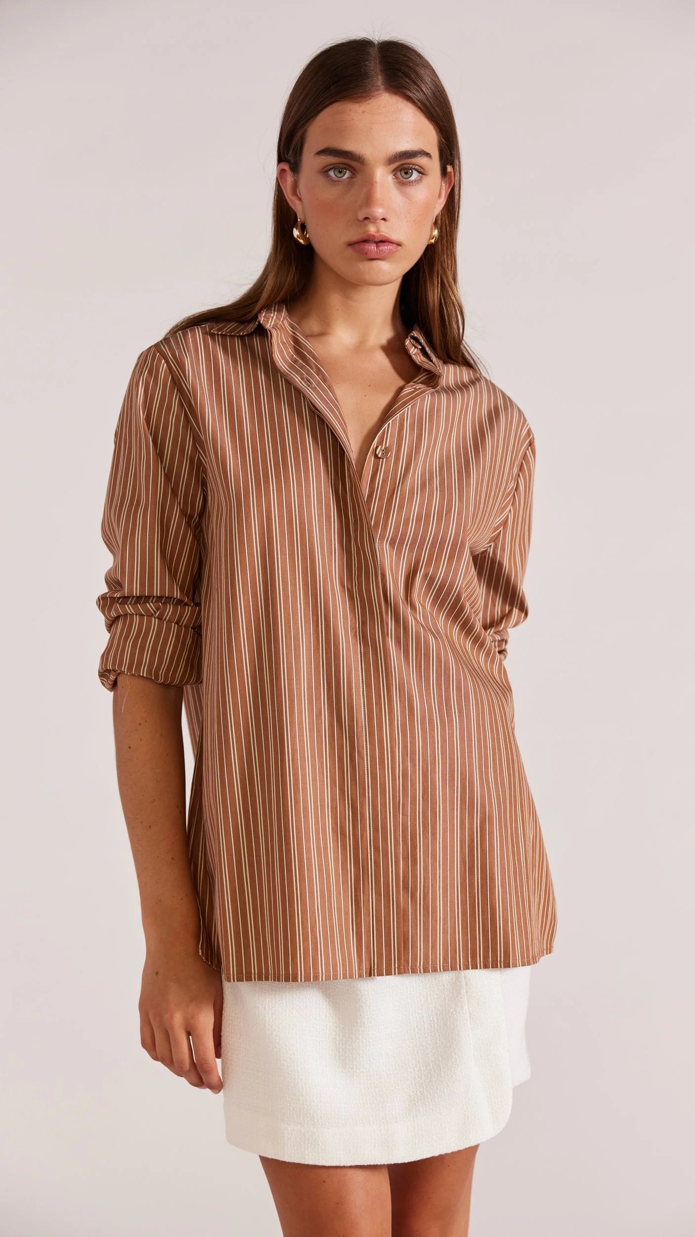 STAPLE THE LABEL HANIA SHIRT BROWN/CREAM