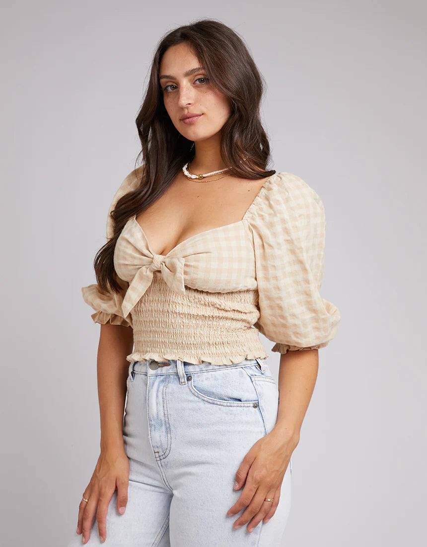 ALL ABOUT EVE GEORGETTE TOP OATMEAL