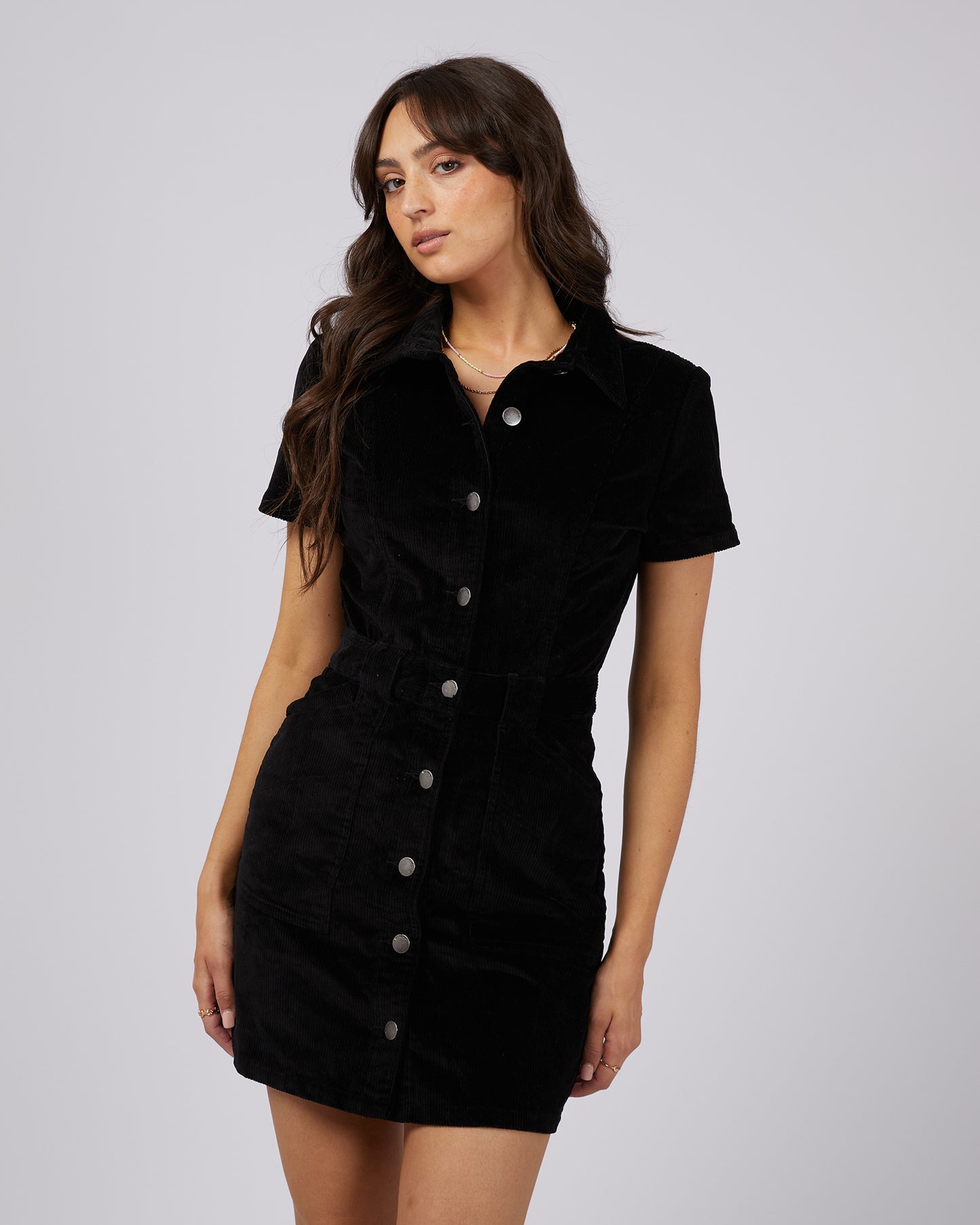 ALL ABOUT EVE NADIA CORD DRESS BLACK