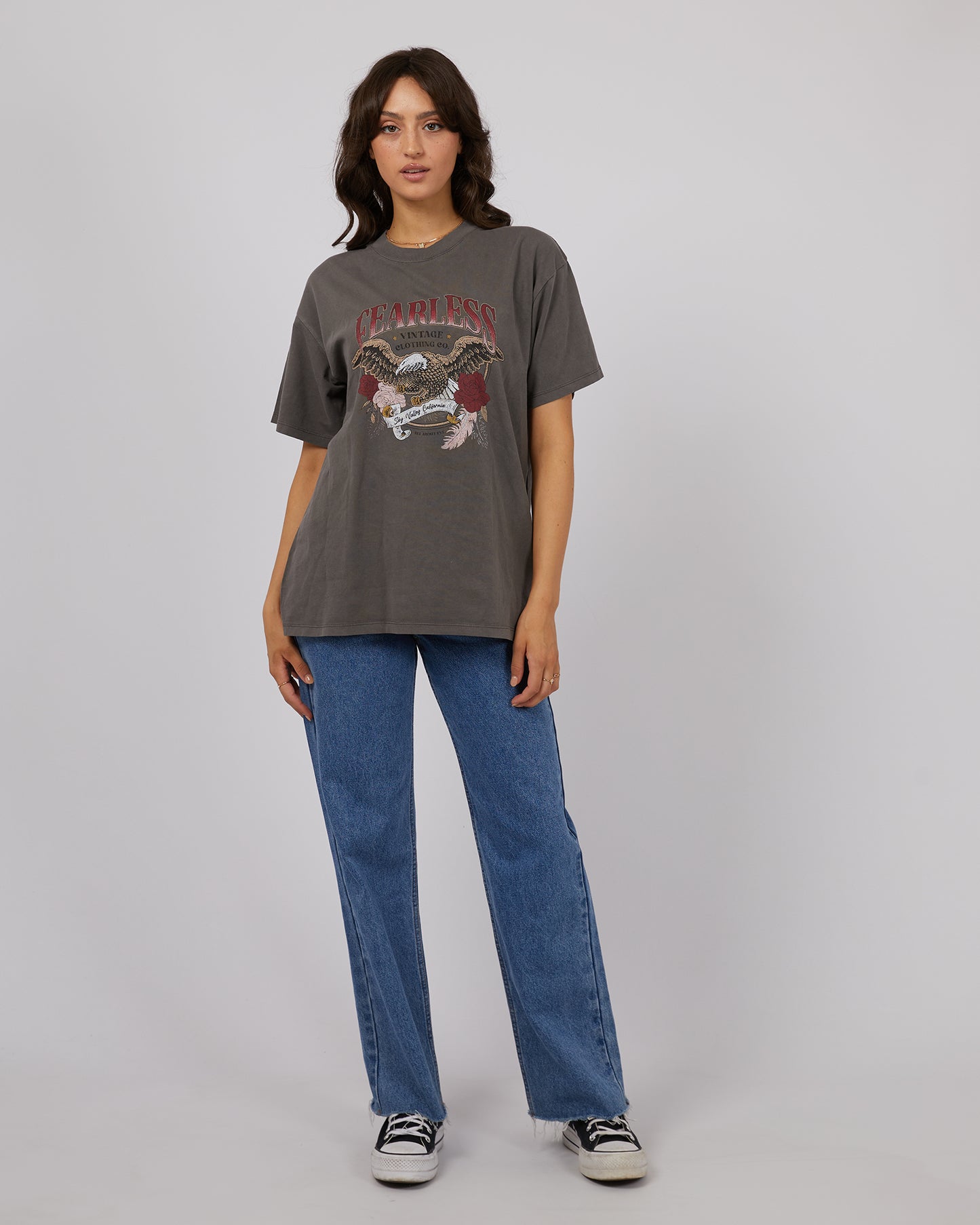 ALL ABOUT EVE FEARLESS OVERSIZED TEE CHARCOAL