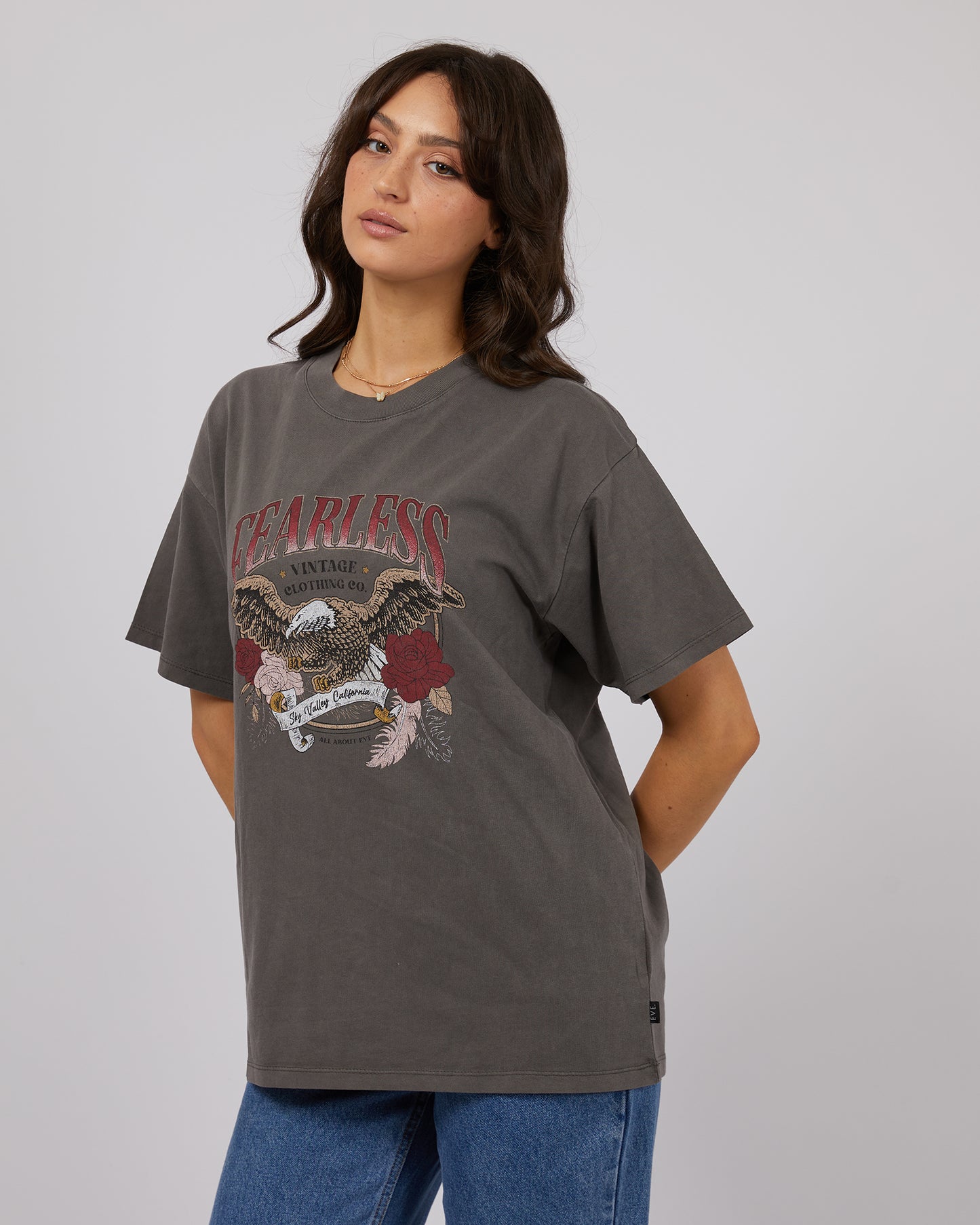 ALL ABOUT EVE FEARLESS OVERSIZED TEE CHARCOAL