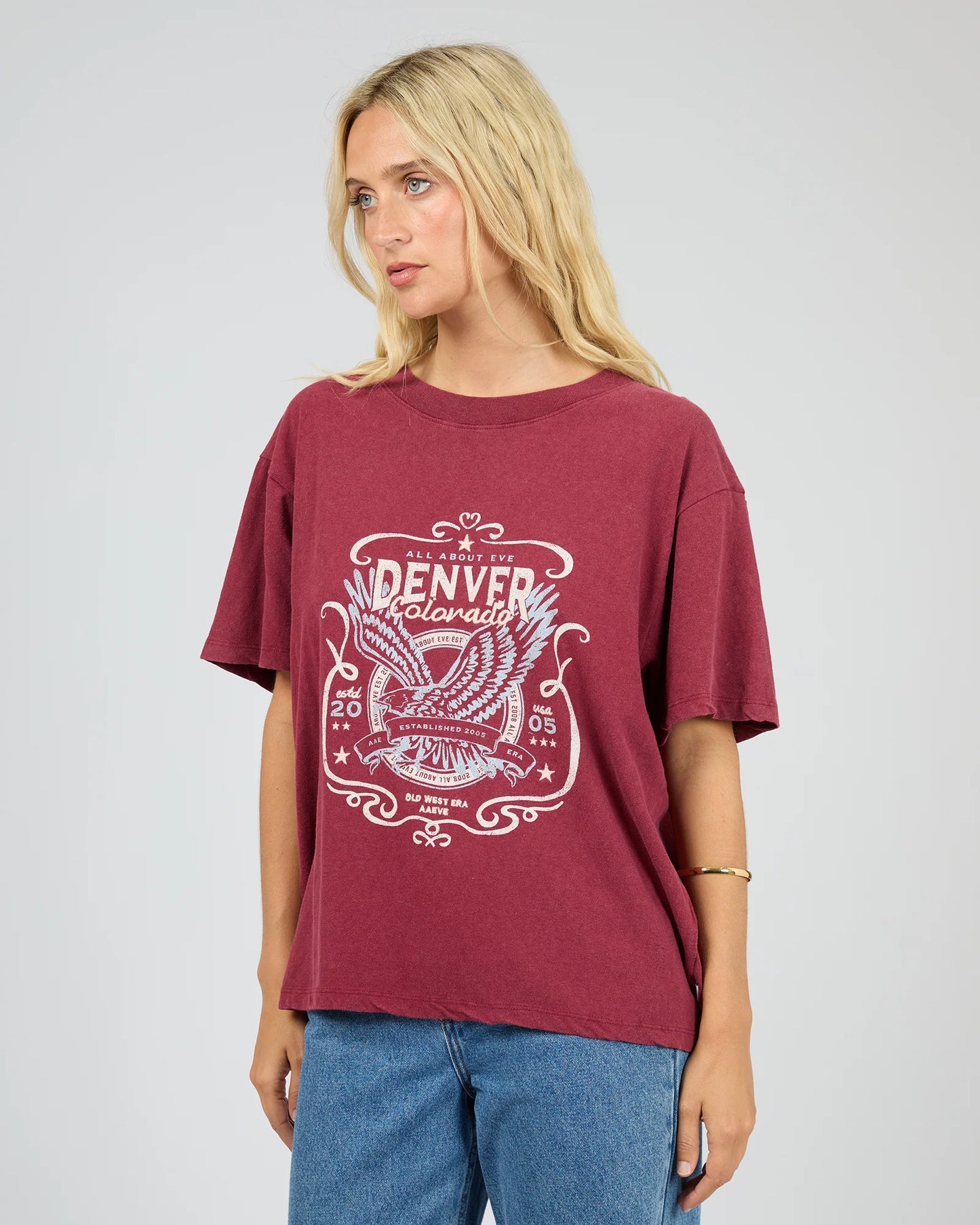 All About Eve Old West Era Box Tee Wine