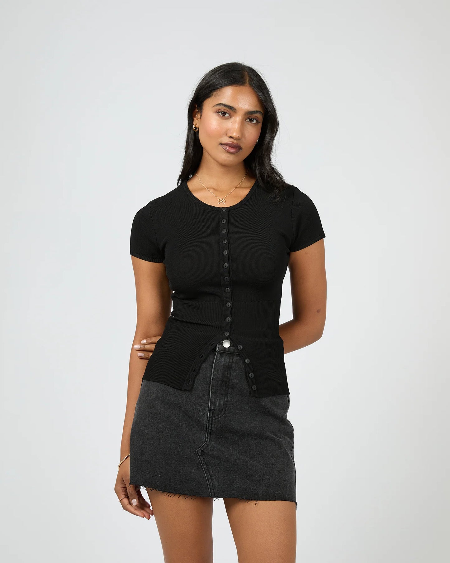 All About Eve Olive Knit Top Black