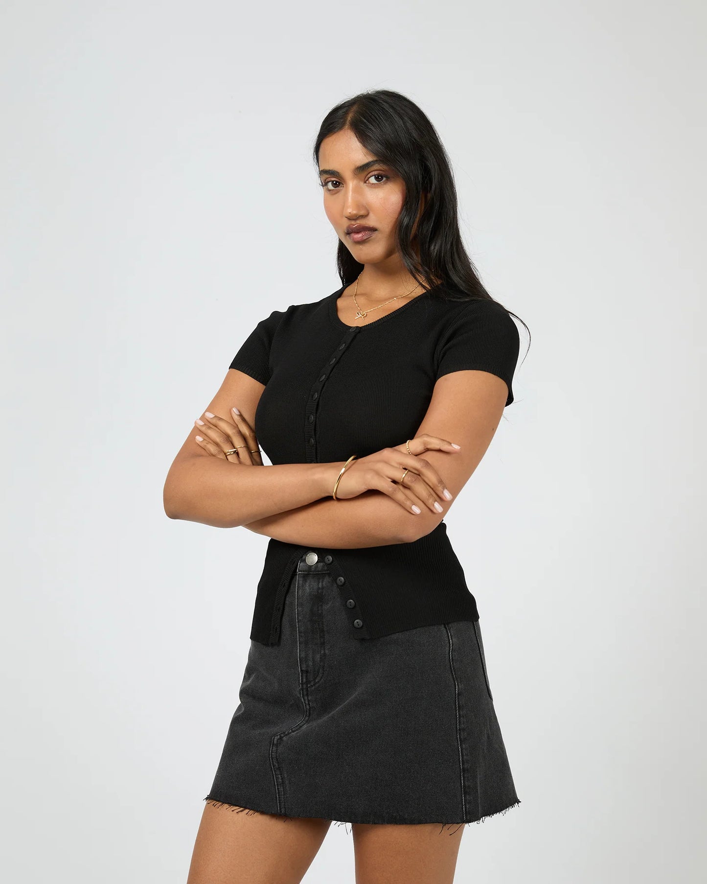 All About Eve Olive Knit Top Black