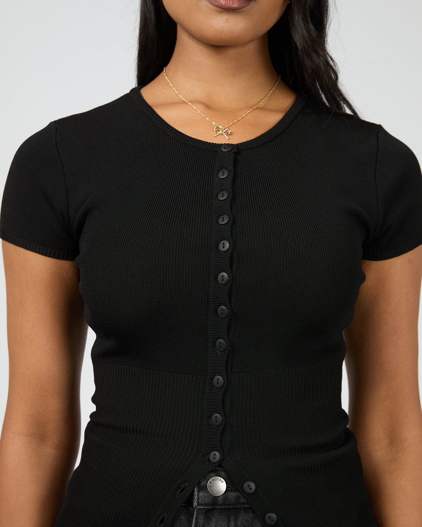 All About Eve Olive Knit Top Black