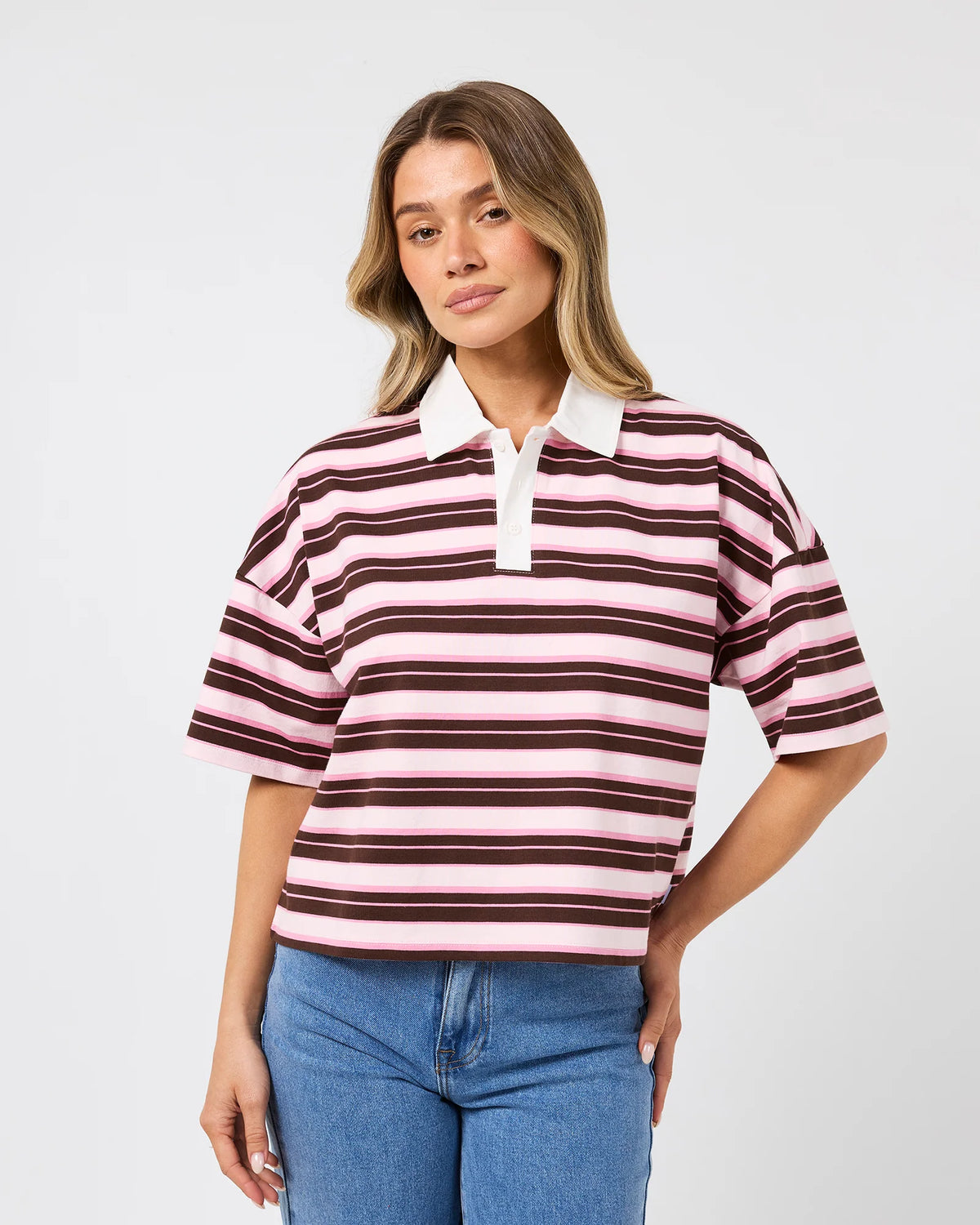 All About Eve Harri Stripe Rugby Top | Pale Pink
