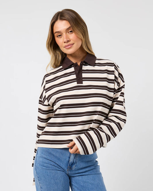 All About Eve Harri Stripe Rugby Long Sleeve | Brown