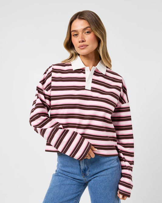 All About Eve Harri Stripe Rugby Long Sleeve | Pale Pink