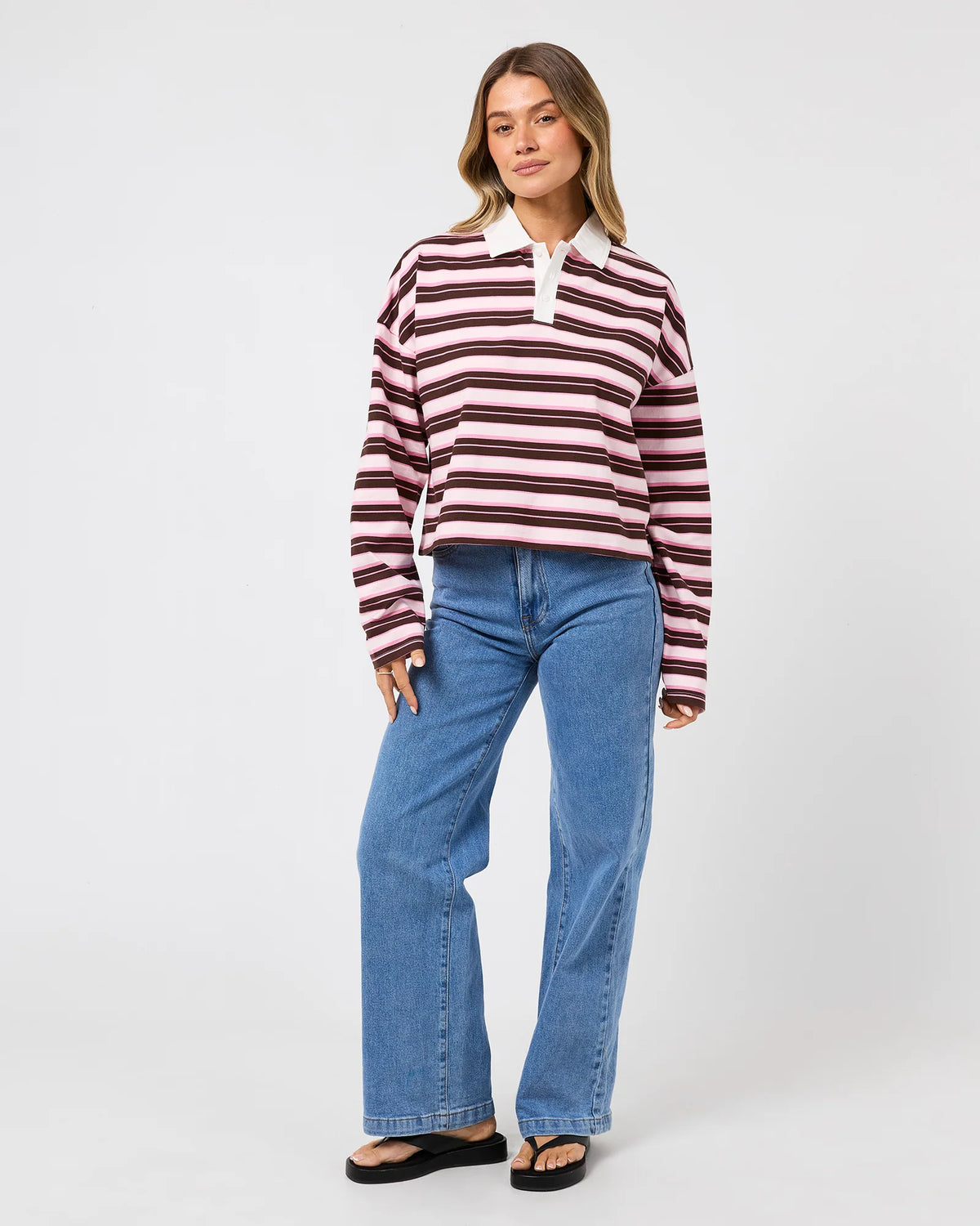 All About Eve Harri Stripe Rugby Long Sleeve | Pale Pink