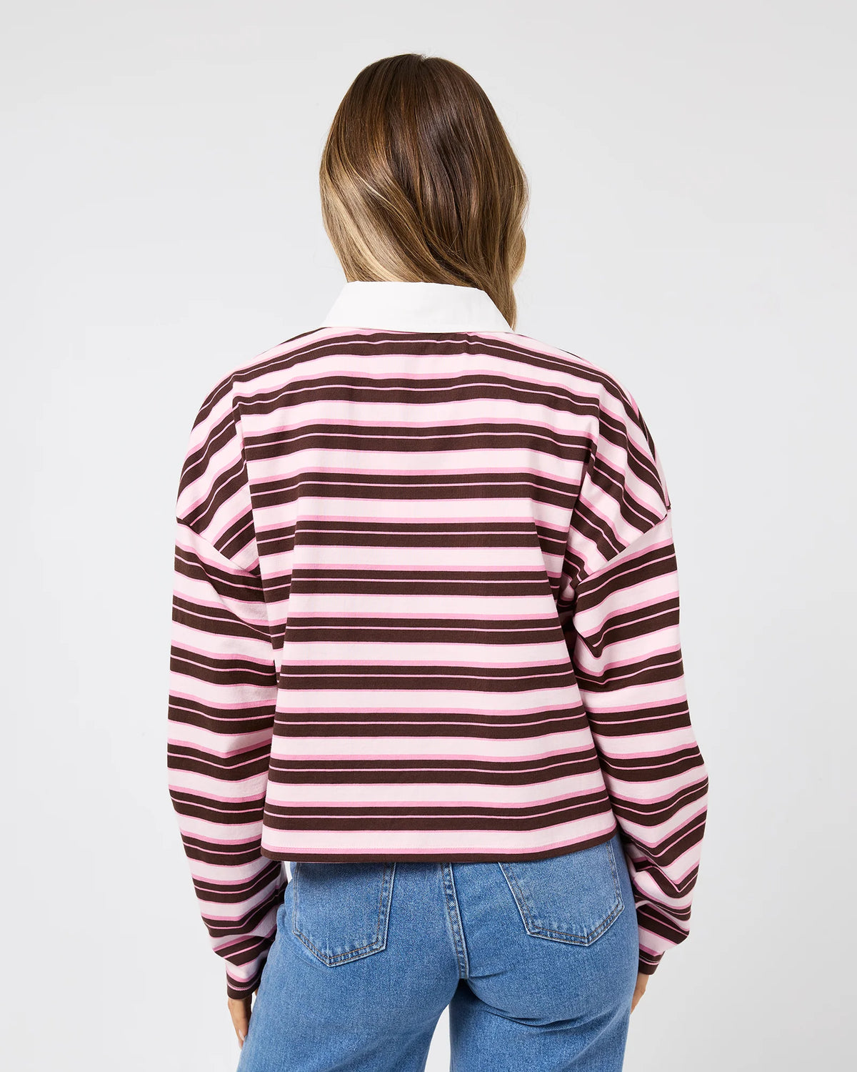 All About Eve Harri Stripe Rugby Long Sleeve | Pale Pink
