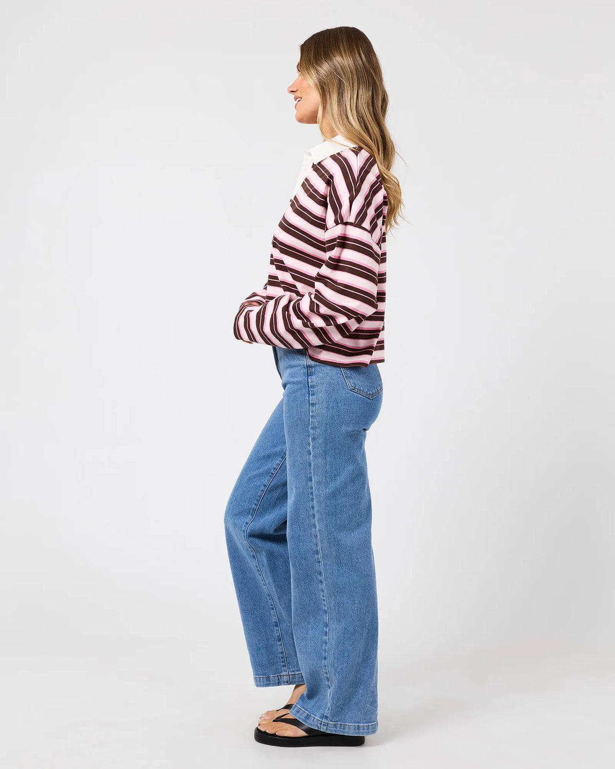 All About Eve Harri Stripe Rugby Long Sleeve | Pale Pink