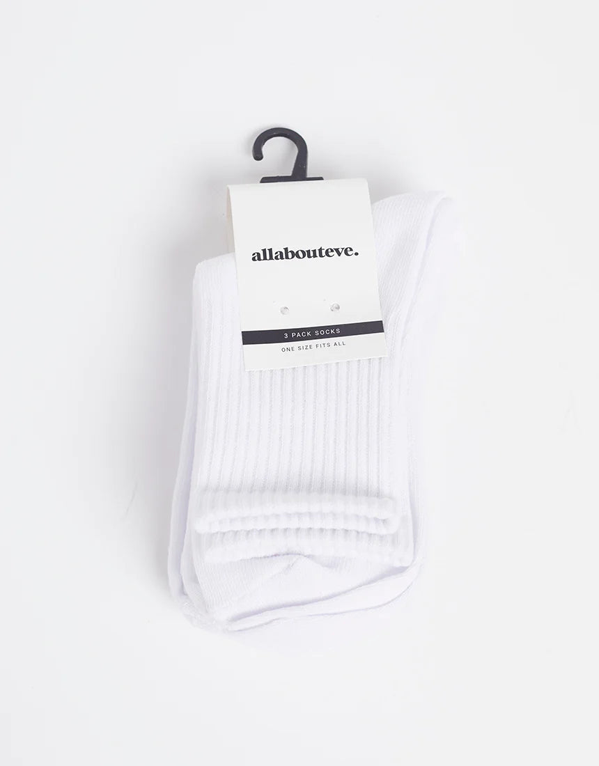 ALL ABOUT EVE ANKLE SOCKS 3PK WHITE