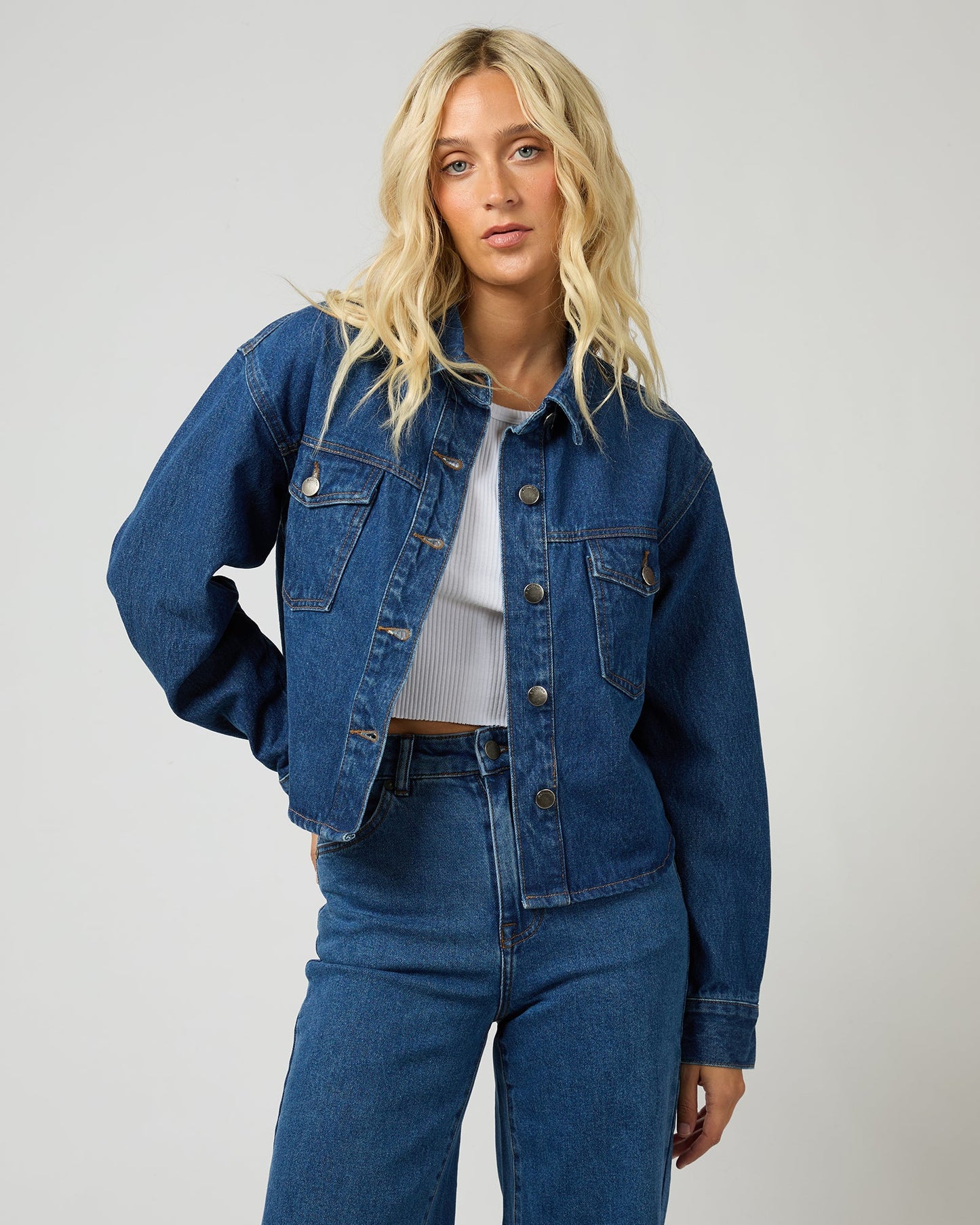 ALL ABOUT EVE BANKS CROP JACKET HERITAGE BLUE