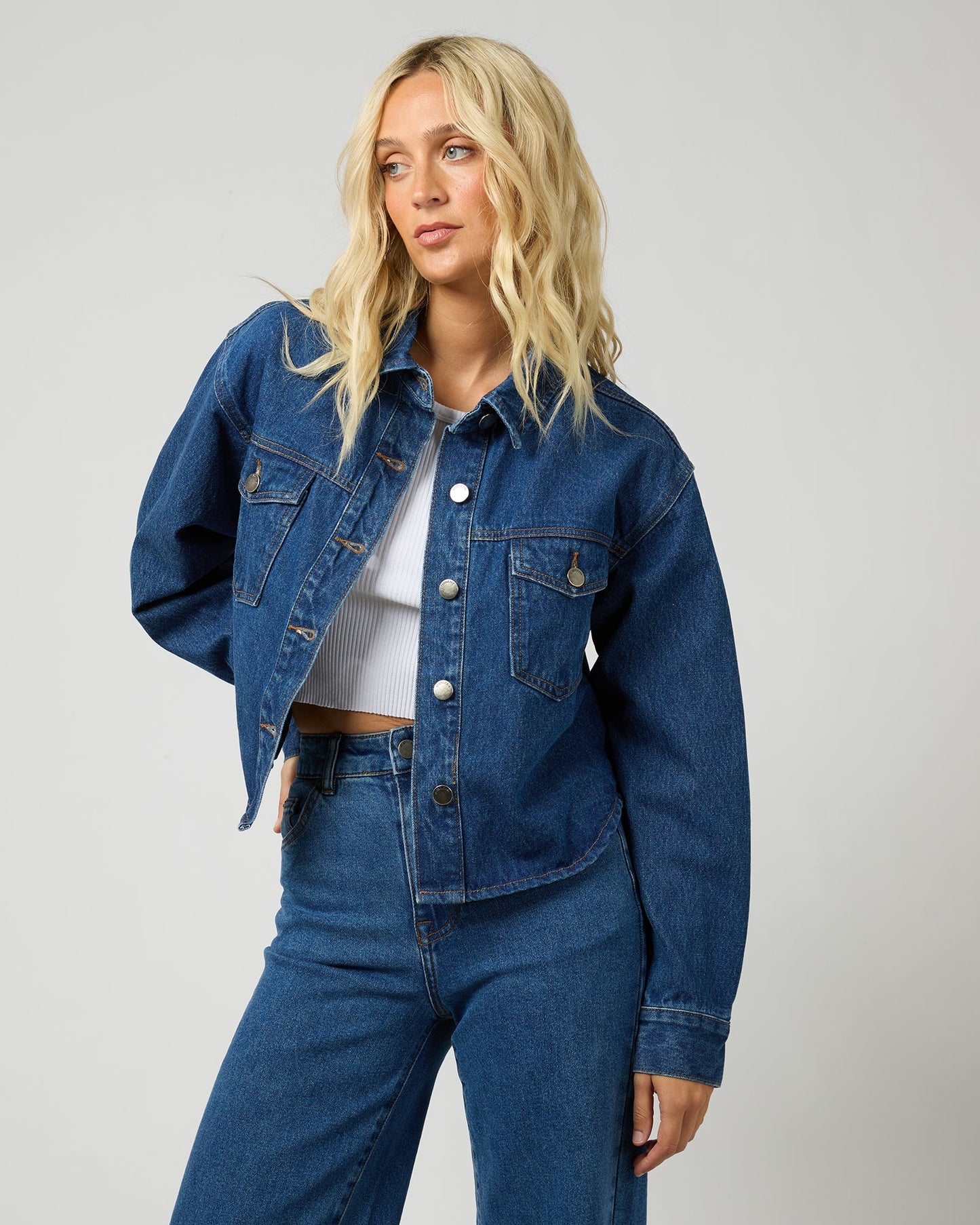 ALL ABOUT EVE BANKS CROP JACKET HERITAGE BLUE