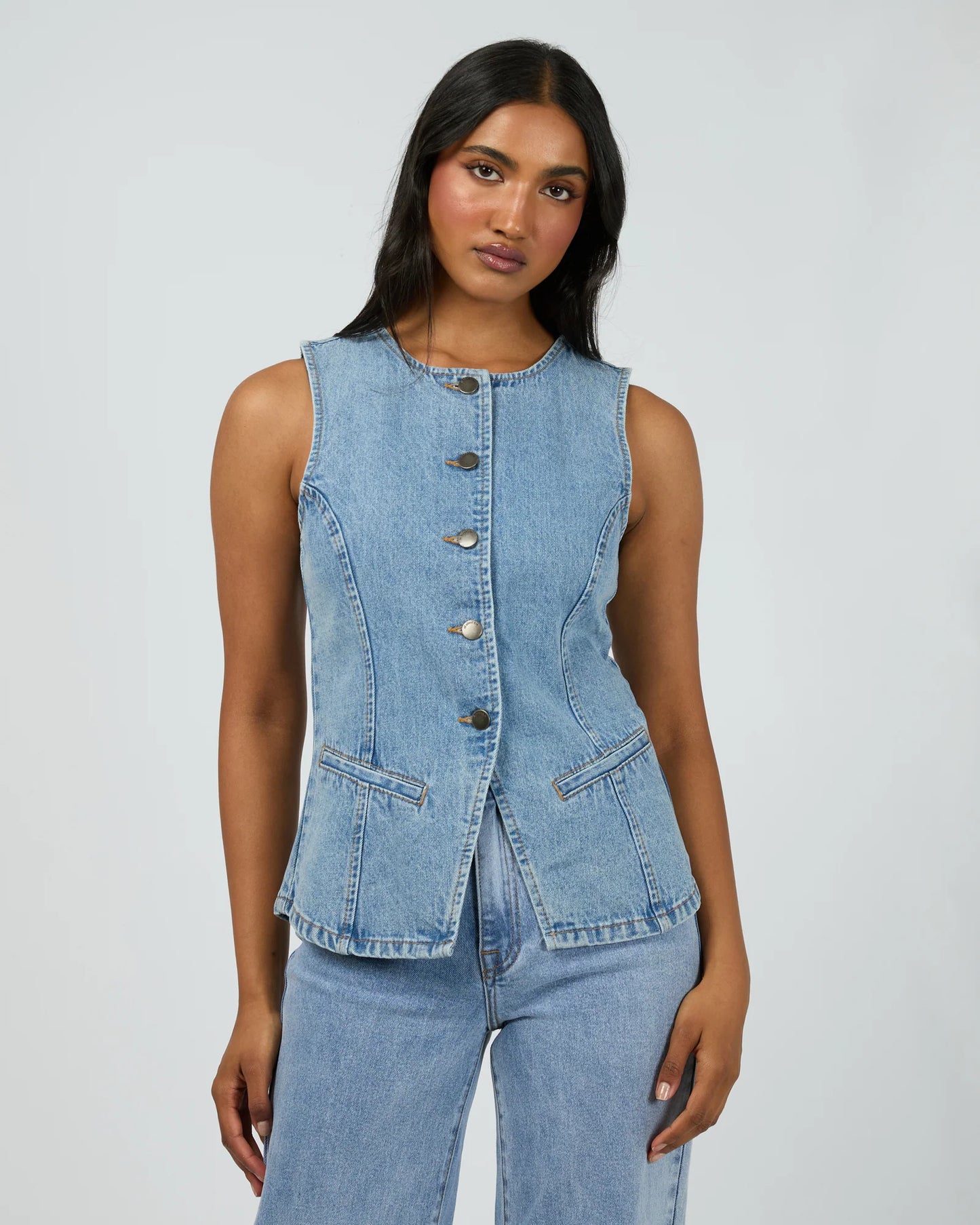 ALL ABOUT EVE LENA DENIM VEST LIGHT BLUE