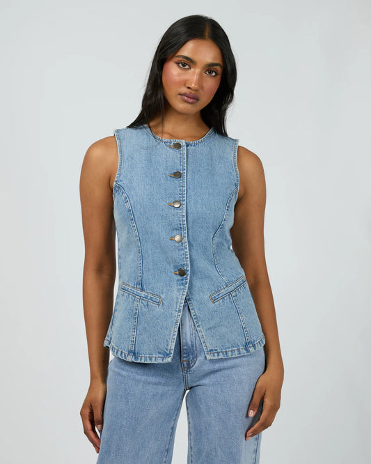ALL ABOUT EVE LENA DENIM VEST LIGHT BLUE