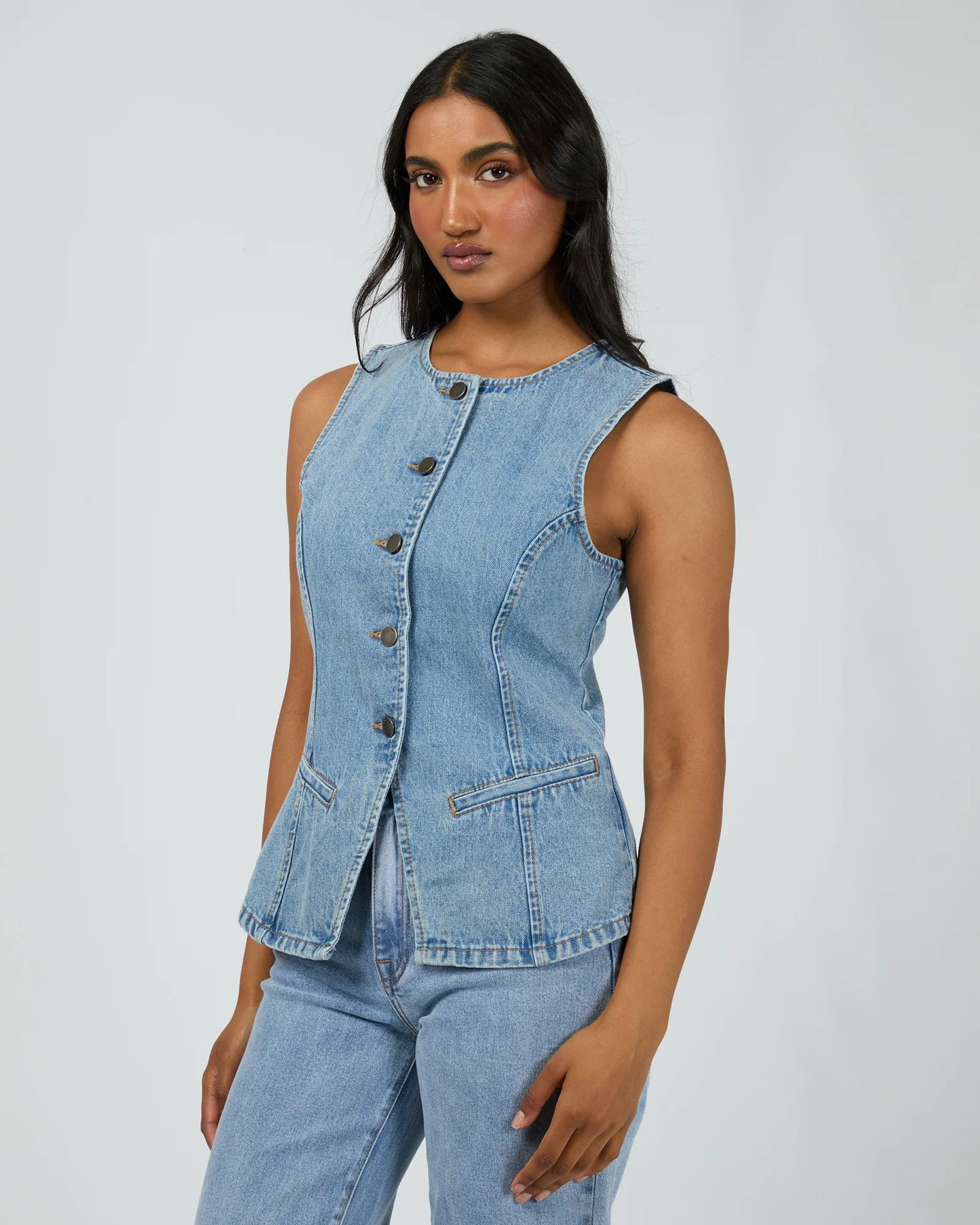 ALL ABOUT EVE LENA DENIM VEST LIGHT BLUE