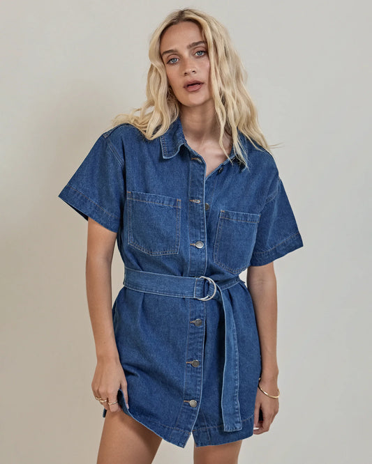 ALL ABOUT EVE SUNNY DENIM DRESS HERITAGE BLUE