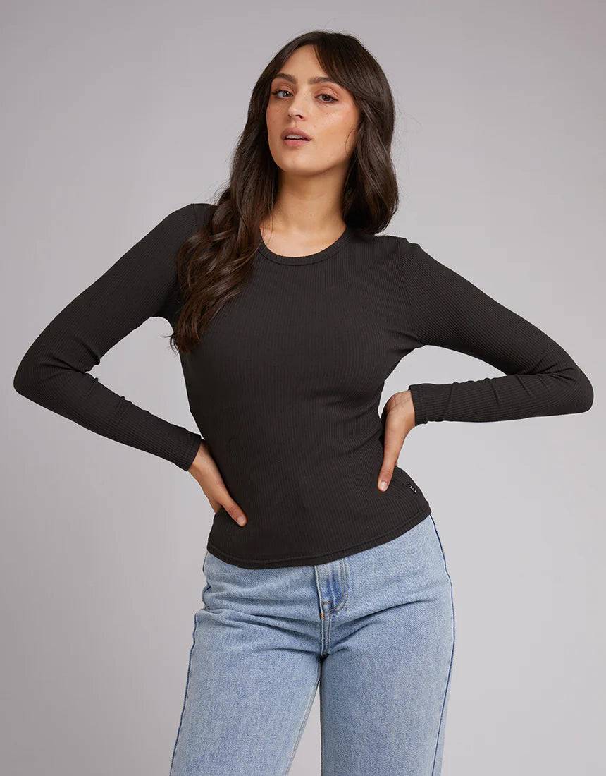 ALL ABOUT EVE EVE RIB BABY LONG SLEEVE TEE WASHED BLACK