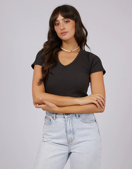 ALL ABOUT EVE EVE RIB V NECK TEE WASHED BLACK
