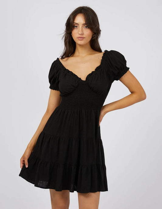 ALL ABOUT EVE LUXE LINEN MINI DRESS BLACK