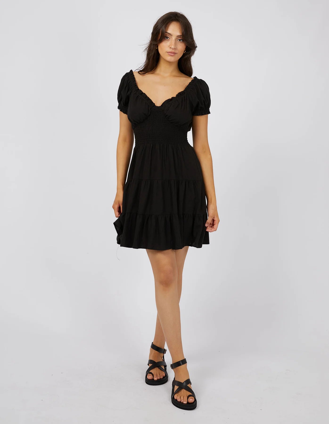 ALL ABOUT EVE LUXE LINEN MINI DRESS BLACK