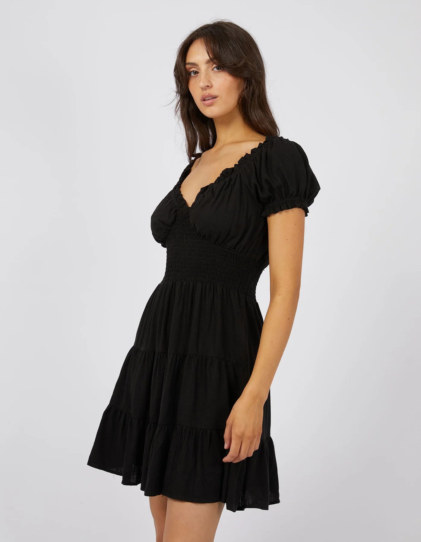 ALL ABOUT EVE LUXE LINEN MINI DRESS BLACK