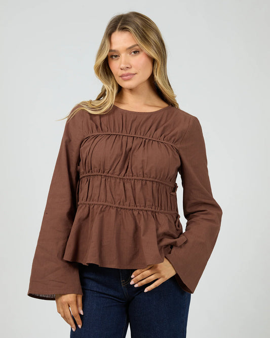 All About Eve Lou Lou Tie Long sleeve Top | Brown
