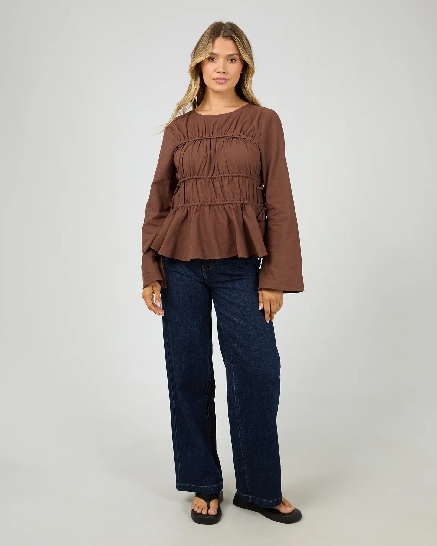All About Eve Lou Lou Tie Long Sleeve Top | Brown